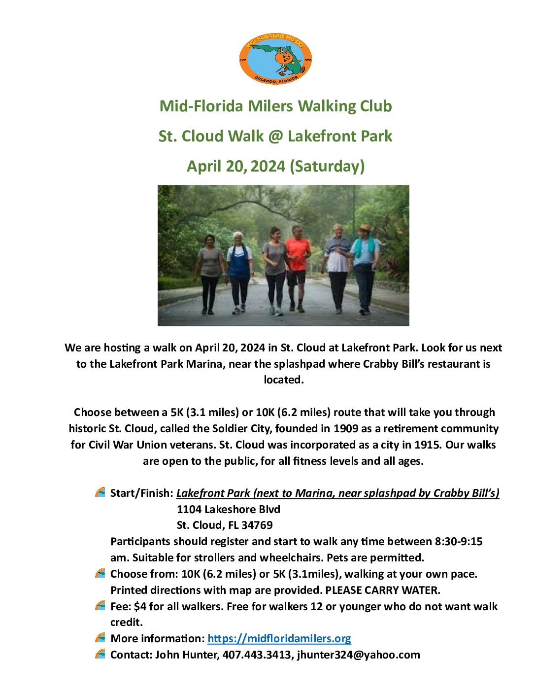 Mid-Florida Milers Club – St. Cloud Walk @ Lakefront Park